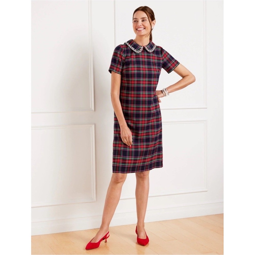 Talbots Dashing Plaid Shift Dress Women's Size 6 Removable Collar Holiday Preppy